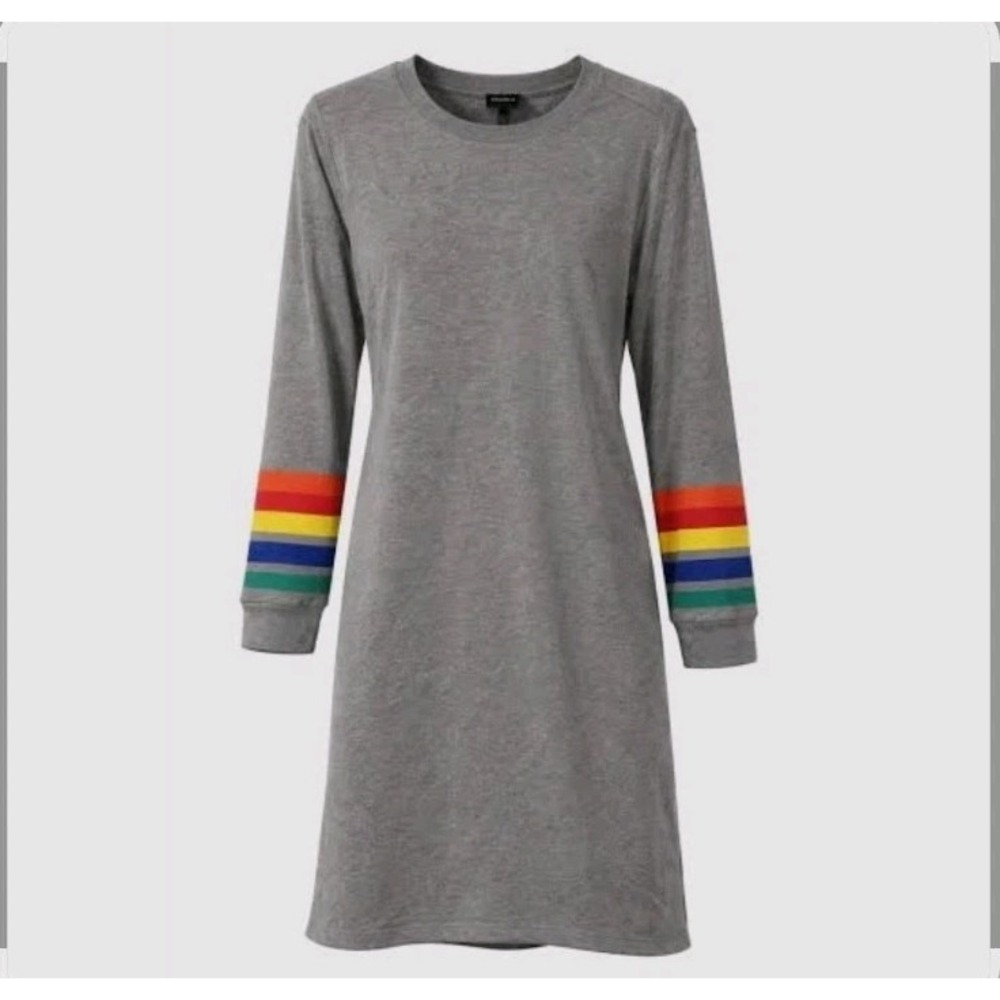 Womens Torrid 3 Plus Size Gray Rainbow Stripe Sleeve Sweater Jersey Dress